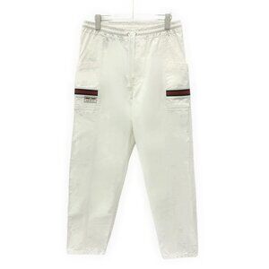 Gucci White Cotton Drawstring Casual Trousers W/ Striped Webbing Details Size M/